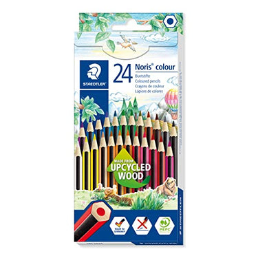 STAEDTLER Buntstifte Noris colour, rutschfeste Soft-Oberfläche, hohe Bruchfestigkeit, Made from Upcycled Wood, intensive Farben, Sechskantformat, 24 Farbstifte im Kartonetui, 185 CD24 im Sale